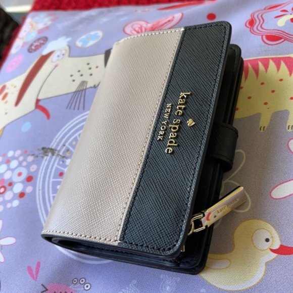 Kate Spade Staci Colorblock Medium Compact Bifold Wallet Warm Beige Multi - Picture 4 of 16